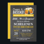 Surprise Cheers and Beers 70th Birthday Invitation<br><div class="desc">Surprise Cheers and Beers 70th Birthday Invitation Card. Adult Birthday. Yellow. 16th 18th 21st 30th 40th 50th 60th 70th 80th 90th 100th. Any Age. For further customisation,  please click the "Customise it" button and use our design tool to modify this template.</div>