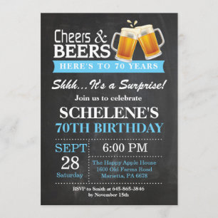 Surprise Cheers and Beers 70th Birthday Invitation