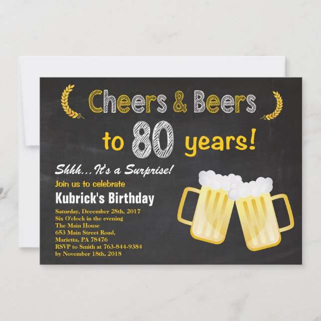 Surprise Cheers and Beers 80th Birthday Invitation (Front)