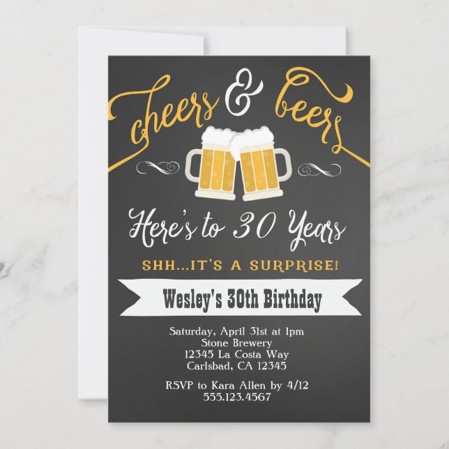 Surprise Cheers & Beers Birthday Party Invitation (Front)