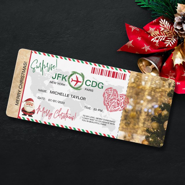 Surprise Christmas Boarding Pass Trip Ticket Invitation (christmas boarding pass with santa)