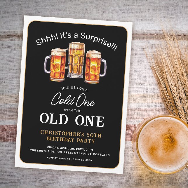 Surprise Cold One With Old One Beer 50th Birthday Invitation (Creator Uploaded)