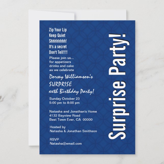 SURPRISE Custom Birthday Modern Royal Blue Ver 005 Invitation (Front)