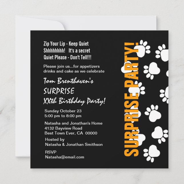 SURPRISE Custom Year Birthday Paw Prints V059 Invitation (Front)