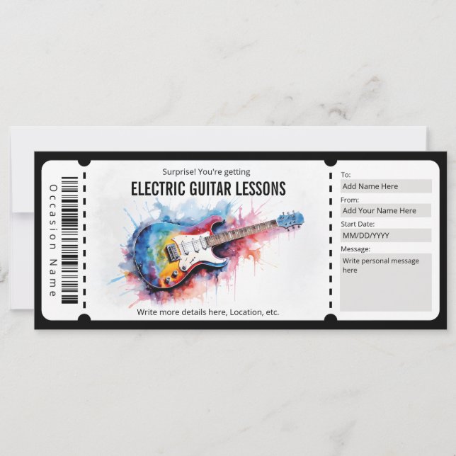 Surprise Electric Guitar Lessons Gift Voucher Invitation (Front)