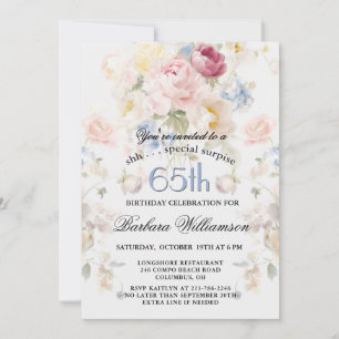 SURPRISE Elegant Painted Floral 65th Birthday  Invitation