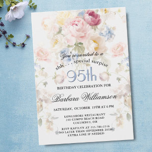 SURPRISE Elegant Painted Floral 95th Birthday Invitation