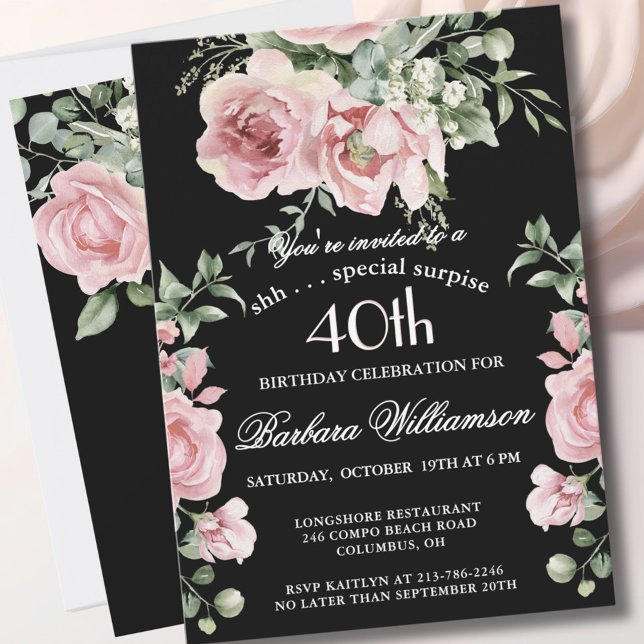 SURPRISE Elegant Painted Roses 40 Birthday Party  Invitation (Creator Uploaded)