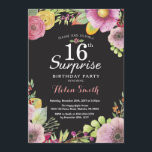 Surprise Floral 16th Birthday Invitation for Women<br><div class="desc">Surprise Floral 16th Birthday Invitation for Women. Watercolor Floral,  Pink,  black chalkboard background. 16th 18th 21st 30th 40th 50th 60th 70th 80th 90th 100th. For further customisation,  please click the "Customise it" button and use our design tool to modify this template.</div>