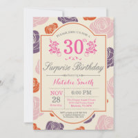 Surprise Floral 30th Birthday Invitation Pink Rose