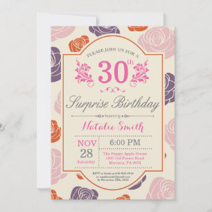 Surprise Floral 30th Birthday Invitation Pink Rose