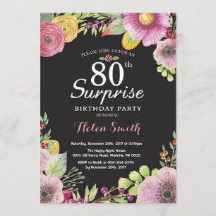 Surprise Floral 80th Birthday Invitation for Women