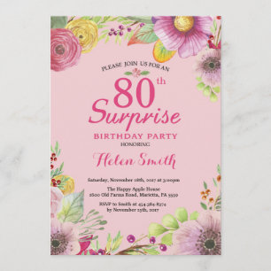 Surprise Floral 80th Birthday Invitation for Women