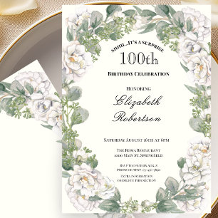 Surprise Floral Border Women's 100th Birthday Invitation