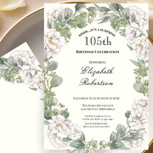 Surprise Floral Border Women's 105th Birthday  Invitation