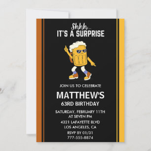 Surprise Funny Beer Men 63rd birthday invitations