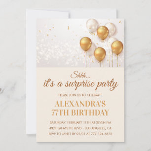 Surprise Gold Balloons 77th birthday Invitation