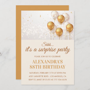 Surprise Gold Balloons 88th birthday Invitation