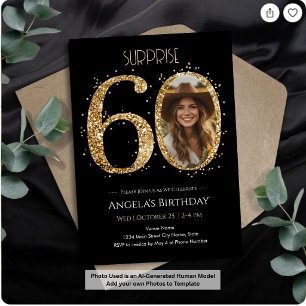 Surprise Gold Glitter 60th Birthday Photo Invitation