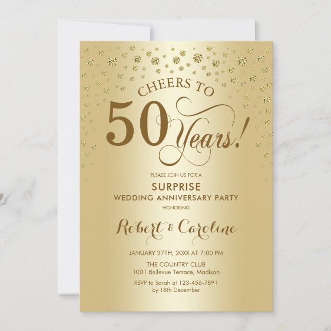 Surprise Golden 50th Anniversary Celebration Invitation (Front)