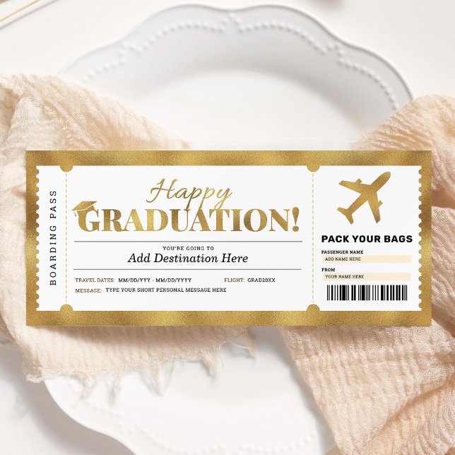 Surprise Graduation Boarding Pass Gold Gift Ticket Invitation (Creator Uploaded)