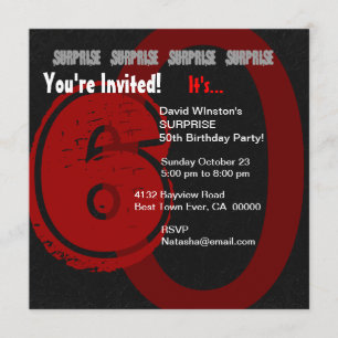 SURPRISE Grunge 60th Birthday Red and Black W204 Invitation