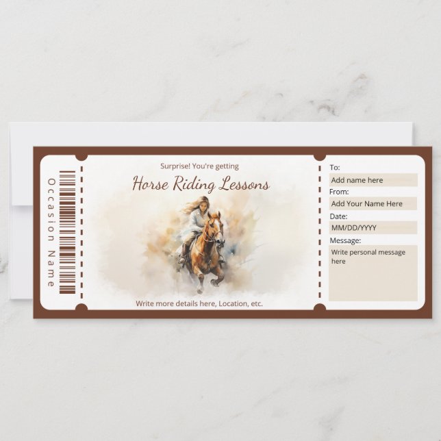 Surprise  Horse Riding Gift Certificate Template (Front)