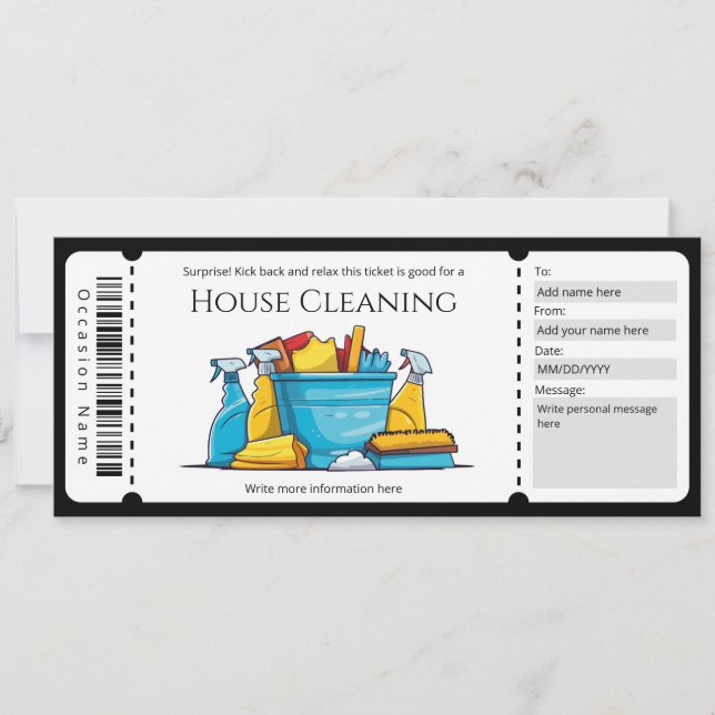 Surprise House Cleaning Gift Certificate Template (Front)