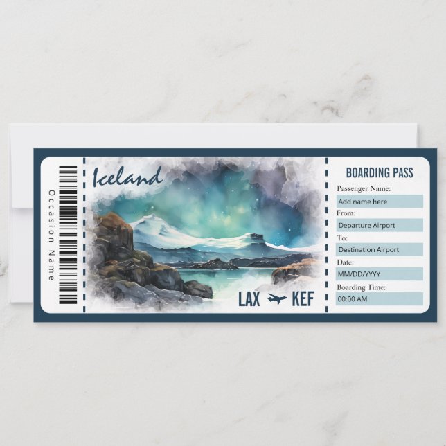Surprise Iceland Boarding Pass Gift Certificate In Invitation (Front)