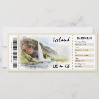 Surprise Iceland Boarding Pass Gift Certificate Invitation