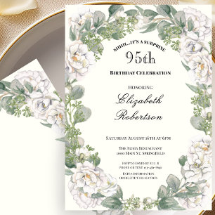 Surprise Ivory and Sage Green Floral 95th Birthday Invitation