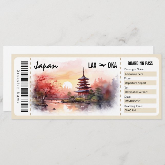 Surprise Japan Boarding Pass Gift Certificate Invitation (Front/Back)