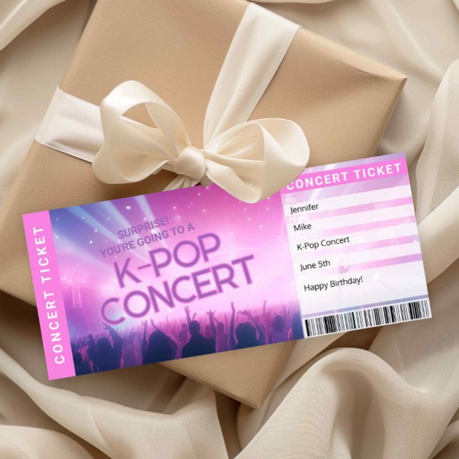 Surprise K-Pop Fan Gift Concert Ticket Reveal Card (Surprise K-Pop Concert Ticket Printable | K-Pop Gift Reveal Boarding Pass | Fan Gift for Teen or Fri)