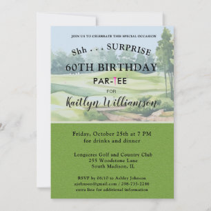 SURPRISE Lady Golfer Custom 60th Birthday Party Invitation