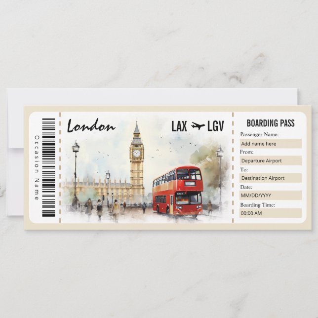 Surprise London Boarding Pass Gift Certificate Invitation (Front)