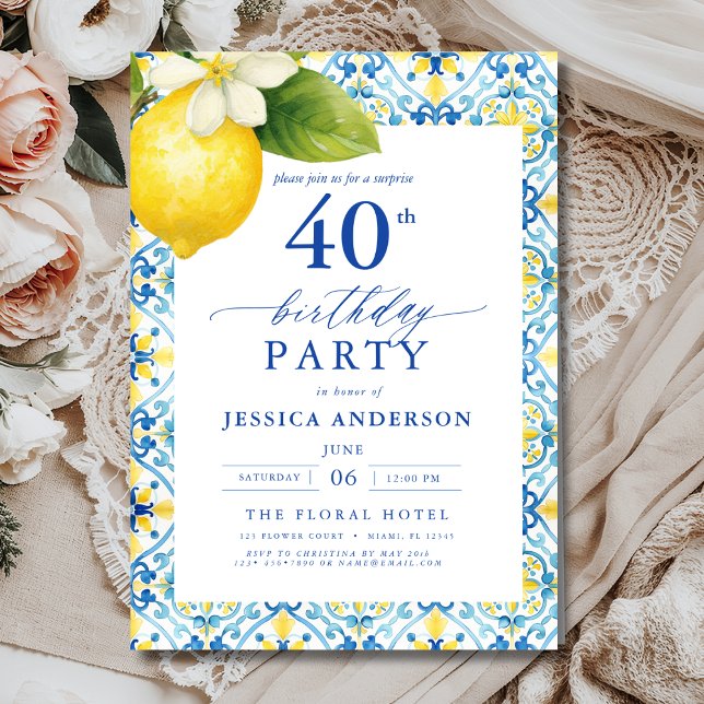 Surprise Mediterranean Lemon Floral 40th Birthday Invitation (Creator Uploaded)