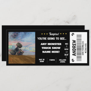 SURPRISE MONSTER  TRUCKS GIFT TICKET INVITATION