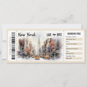 Surprise New York Boarding Pass Gift Certificate Invitation