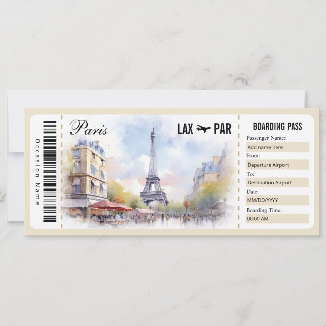 Surprise Paris Boarding Pass Gift Certificate Inv Invitation (Front)