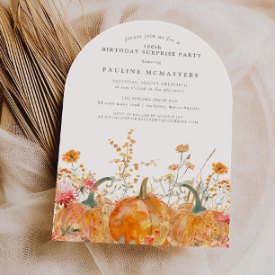 SURPRISE PARTY 100th Birthday Pumpkin Wildflower Invitation