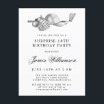 SURPRISE Party 18th Birthday Golf Theme Invitation Postcard<br><div class="desc">Elegant black and white birthday invitation for a golfer. The top of the invitation is decorated with golf accessories - a golf club, golf ball, hat and gloves. The watercolor design creates a traditional and classic aesthetic. Perfect for a birthday bash at the club or a backyard BBQ. All of...</div>