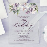 SURPRISE PARTY 18th Birthday Purple Lilac Floral Acrylic Invitations<br><div class="desc">Soft watercolor purple lilacs create a pretty spring surprise party birthday invitation. The typography adds an elegant aesthetic. It is part of the Purple Spring Lilac Flower collection. It lets you choose a theme and then easily create a unique invitation suite, welcome signs and party decorations. Party planning becomes fun...</div>