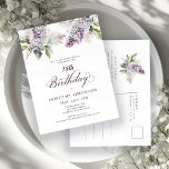 SURPRISE PARTY 18th Birthday Purple Lilac Floral Invitation Postcard<br><div class="desc">Soft watercolor purple lilacs create a pretty springtime surprise party birthday invitation. The typography adds an elegant aesthetic. It is part of the Purple Spring Lilac Flower collection. It lets you choose a theme and then easily create a unique invitation suite, welcome signs and party decorations. Party planning becomes fun...</div>