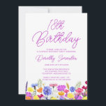 SURPRISE PARTY 18th Birthday Purple Wildflower Invitation<br><div class="desc">A pretty wildflower border decorates the bottom of this adult 18th birthday surprise party invitation. Purple, blue, yellow and orange flowers create a colourful and happy design to celebrate this milestone birthday. Modern and simple purple calligraphy adds a trendy touch to keep it fresh. The open and carefree lettering flow...</div>