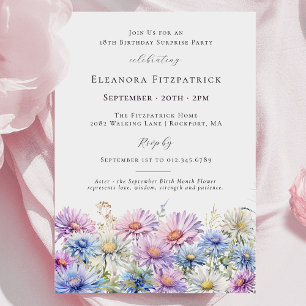 SURPRISE PARTY 18th September Birth Month Flower Invitation