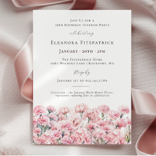 SURPRISE PARTY 19th Birthday Pink Carnation Floral Invitation