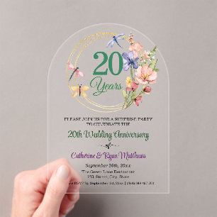 Surprise Party 20th Wedding Anniversary Floral Acrylic Invitations