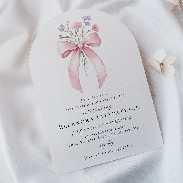 SURPRISE PARTY 21st Birthday Bow Wildflower Arch Invitation (Creator Uploaded)