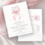 SURPRISE PARTY 21st Birthday Bow Wildflower Invitation Postcard<br><div class="desc">A feminine pink coquette bow is decorated with small pink and purple wildflowers.</div>