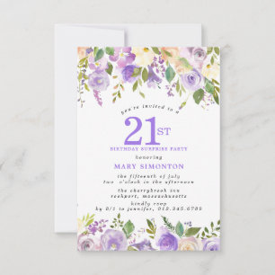 SURPRISE PARTY 21st Birthday Pretty Purple Floral Invitation